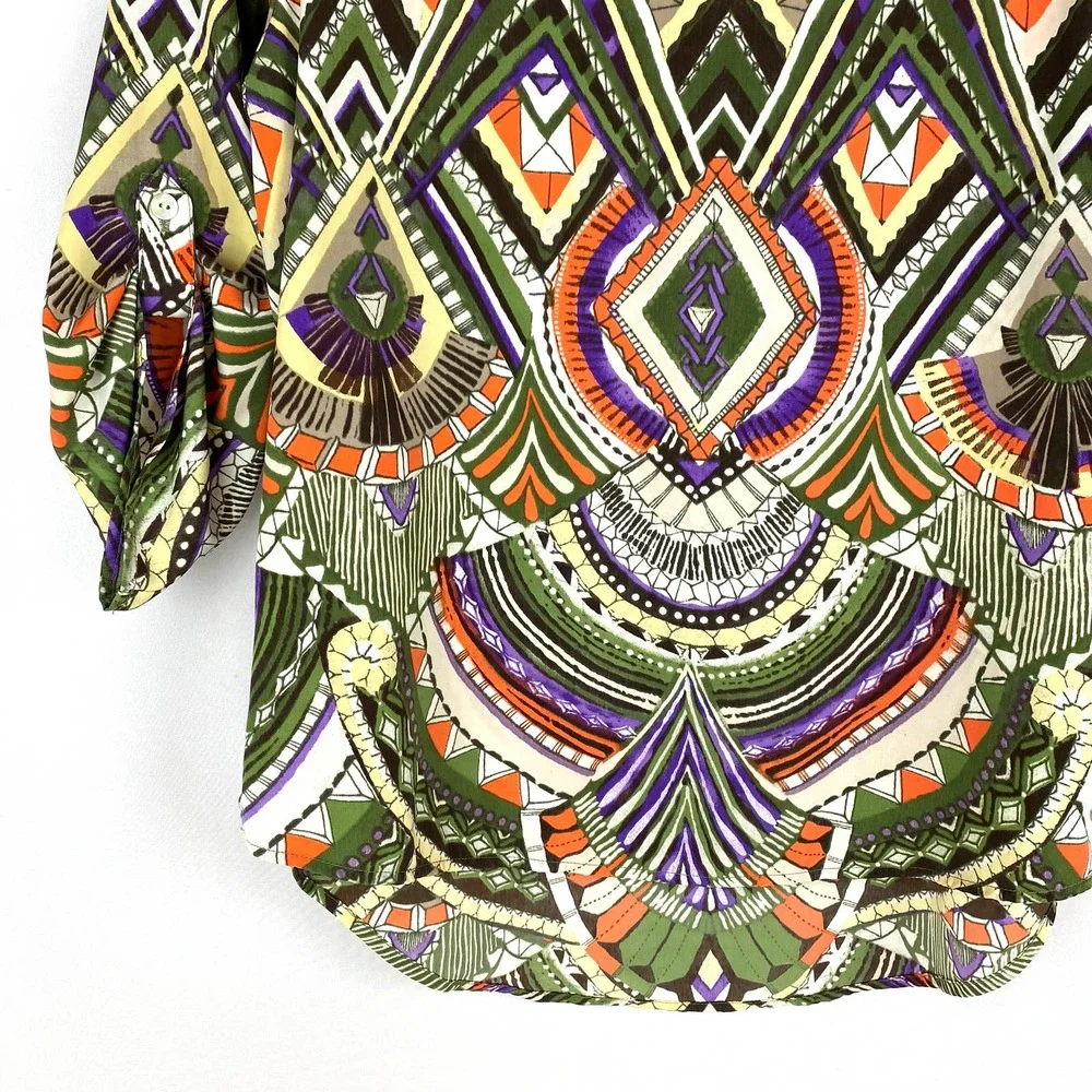 Chico's Blouse Multicolor Geometric High Low 0 (4/S) - Picture 4 of 8